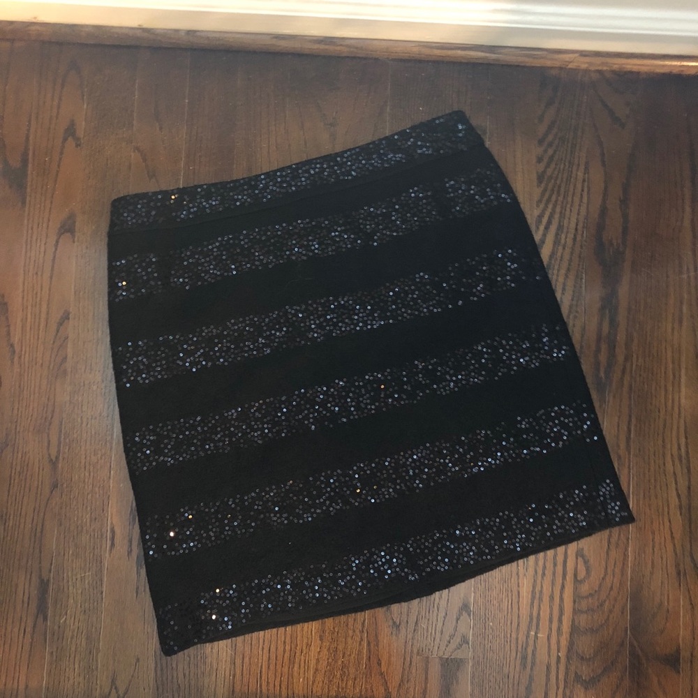 NWT Ann Taylor Loft Black Sequin Wool Skirt